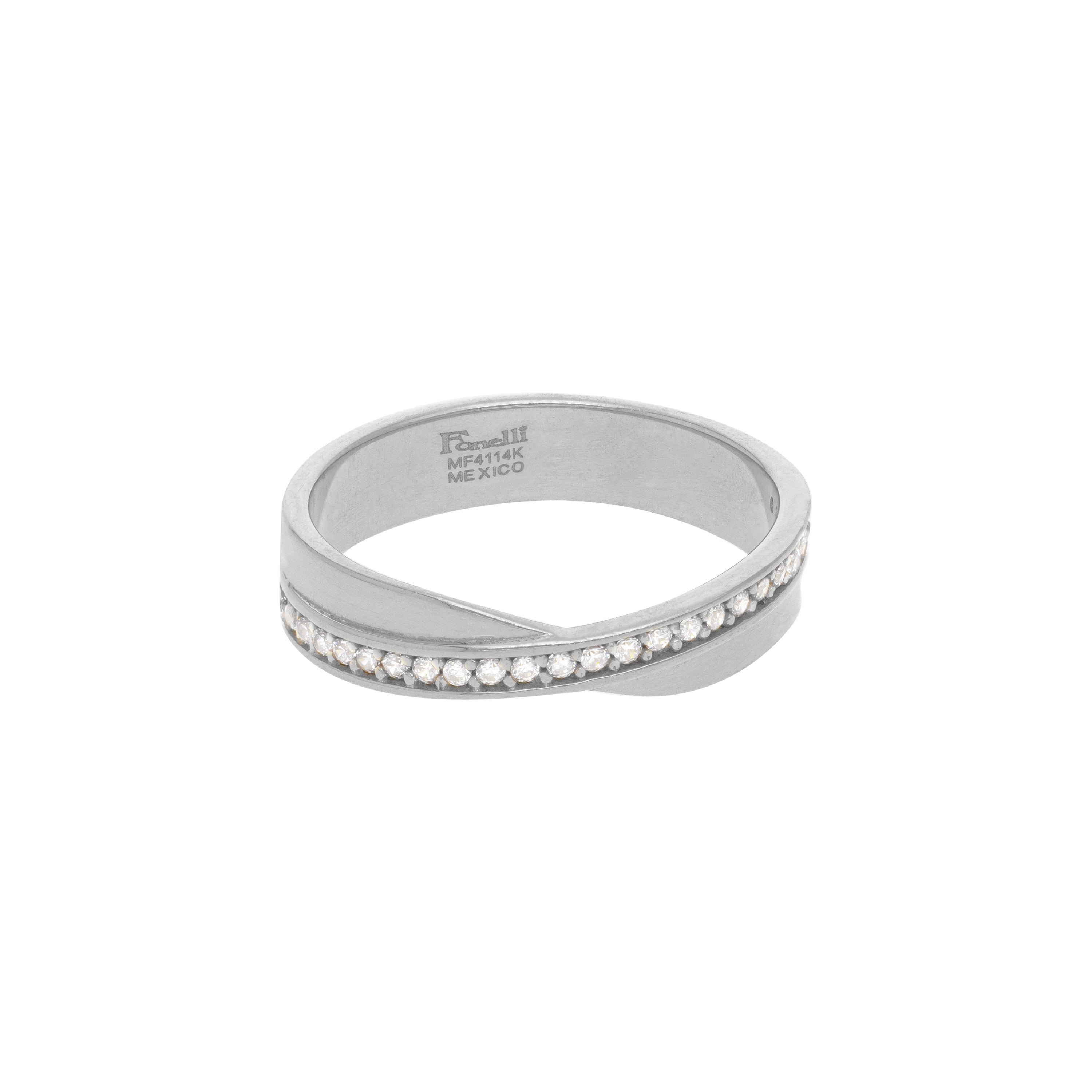 Argolla Cruzada Oro Blanco con Zirconia 10k